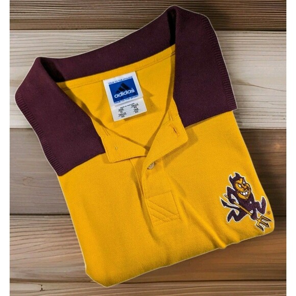 Adidas ASU Fiesta Bowl Reunion Mens XL Gold Maroon Polo Arizona State Sun Devils - Picture 1 of 9